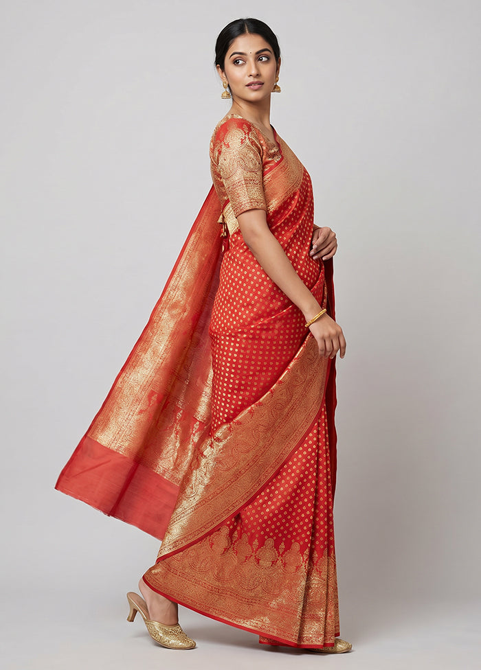 Red Banarasi Silk Saree With Blouse Piece