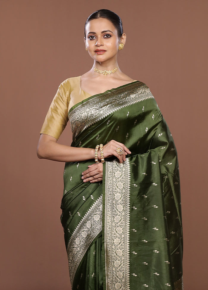 Green Katan Silk Saree With Blouse Piece