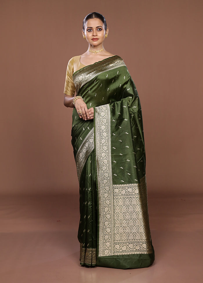 Green Katan Silk Saree With Blouse Piece