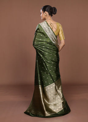 Green Katan Silk Saree With Blouse Piece