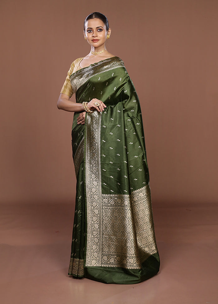 Green Katan Silk Saree With Blouse Piece