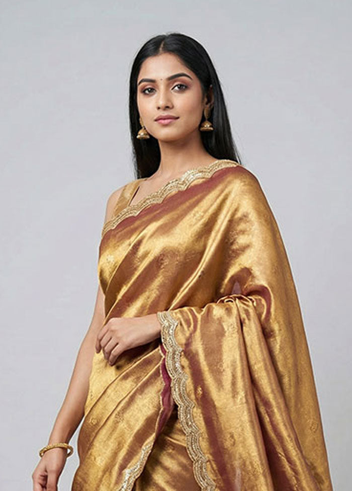 Pink Tissue Silk Saree With Blouse Piece