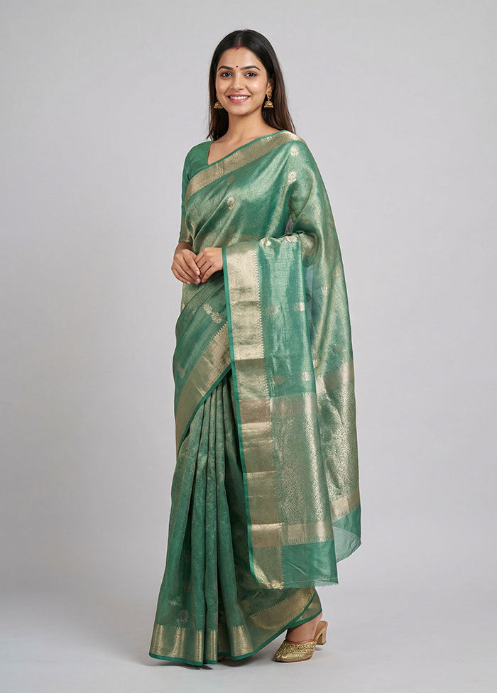 Green Tissue Silk Saree With Blouse Piece