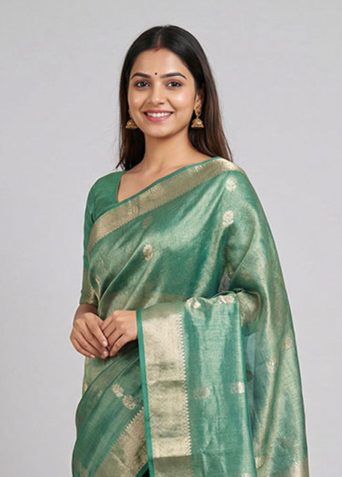 Green Tissue Silk Saree With Blouse Piece