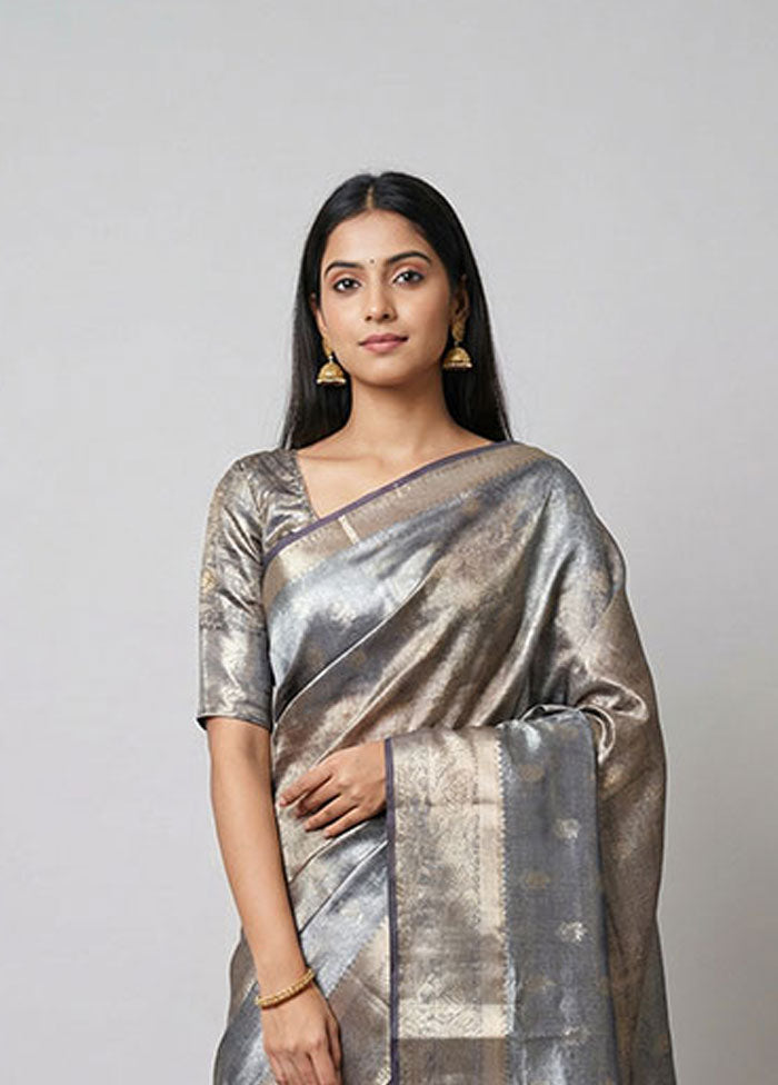 Purple Tissue Silk Saree With Blouse Piece