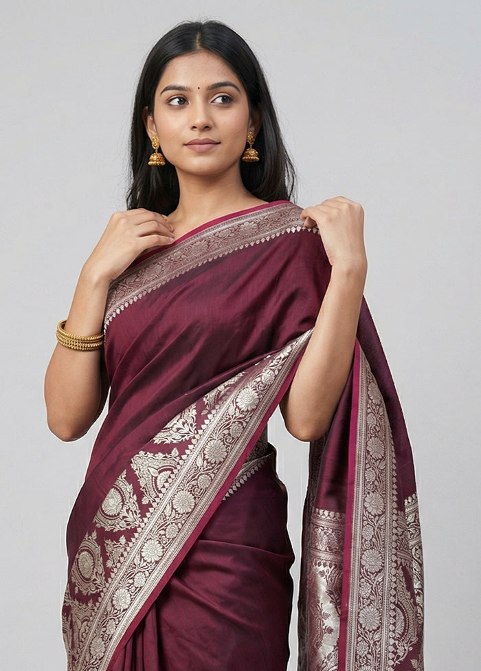 Purple Kora Silk Saree With Blouse Piece