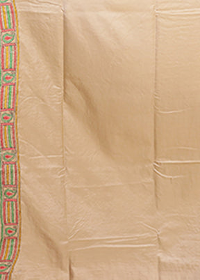 Cream Kantha Stitch Silk Saree With Blouse Piece