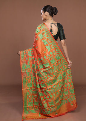 Yellow Kantha Stitch Silk Saree With Blouse Piece