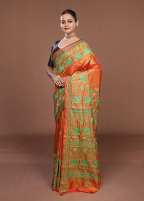 Yellow Kantha Stitch Silk Saree With Blouse Piece