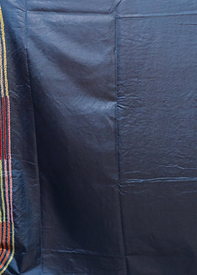 Blue Kantha Stitch Silk Saree With Blouse Piece