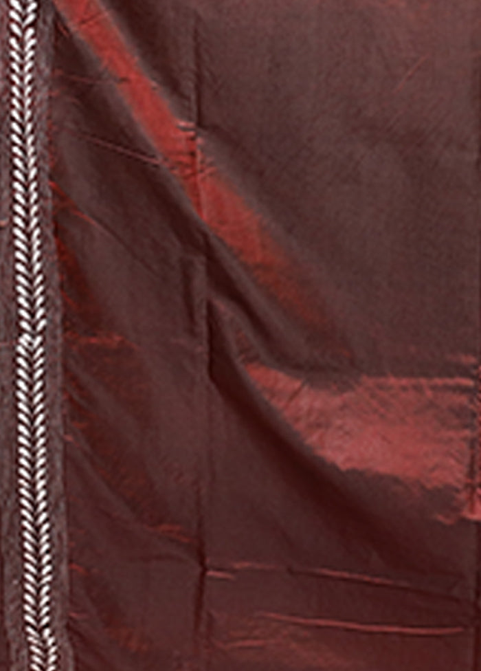 Maroon Kantha Stitch Silk Saree With Blouse Piece