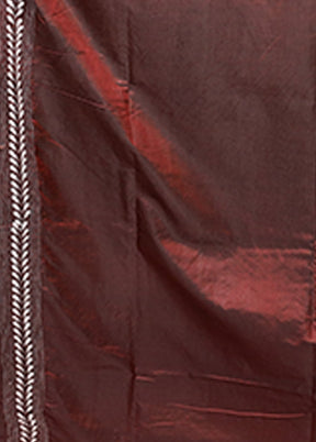 Maroon Kantha Stitch Silk Saree With Blouse Piece