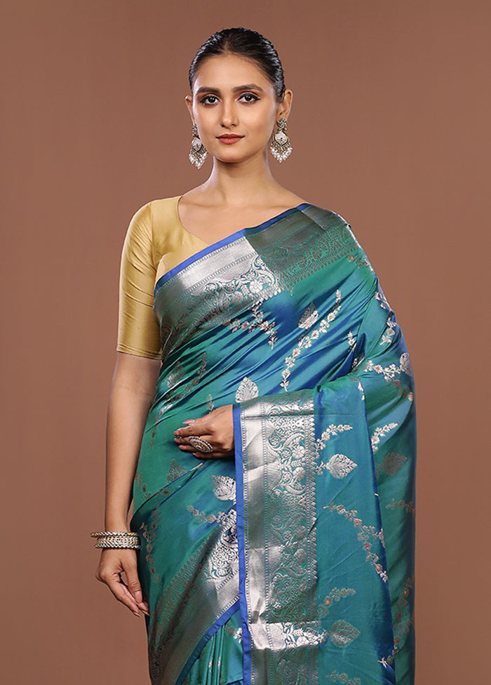 Green Dupion Silk Saree With Blouse Piece