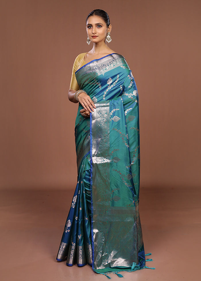 Green Dupion Silk Saree With Blouse Piece