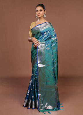 Green Dupion Silk Saree With Blouse Piece