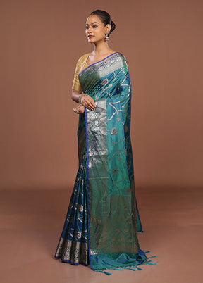 Blue Dupion Silk Saree With Blouse Piece