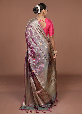 Purple Dupion Silk Saree With Blouse Piece