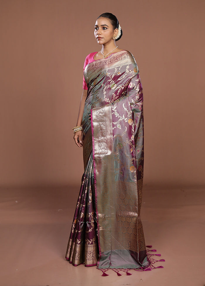 Purple Dupion Silk Saree With Blouse Piece