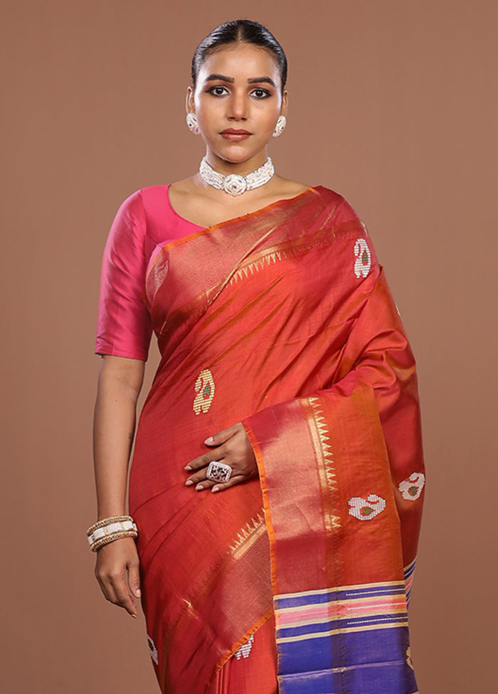 Multicolor Handloom Kanjivaram Pure Silk Saree With Blouse Piece