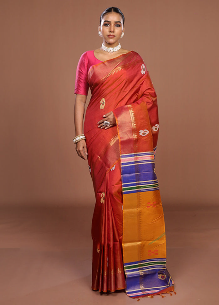 Multicolor Handloom Kanjivaram Pure Silk Saree With Blouse Piece