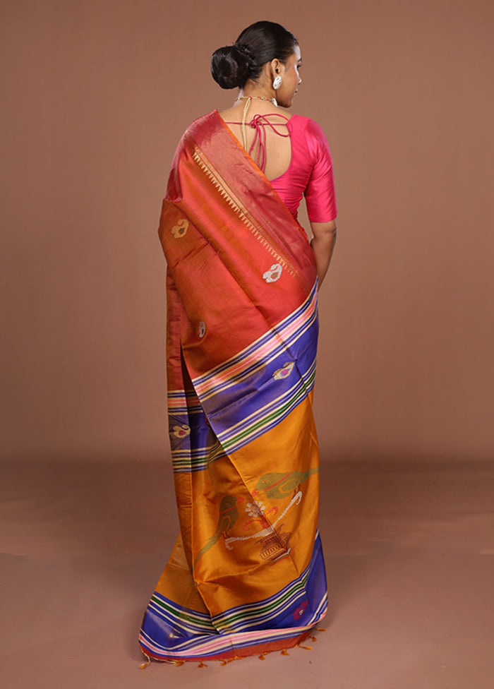 Multicolor Handloom Kanjivaram Pure Silk Saree With Blouse Piece
