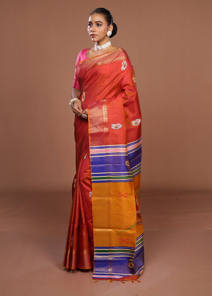 Multicolor Handloom Kanjivaram Pure Silk Saree With Blouse Piece