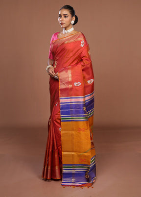 Multicolor Handloom Kanjivaram Pure Silk Saree With Blouse Piece