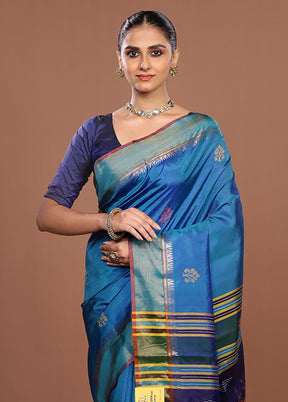 Multicolor Handloom Kanjivaram Pure Silk Saree With Blouse Piece