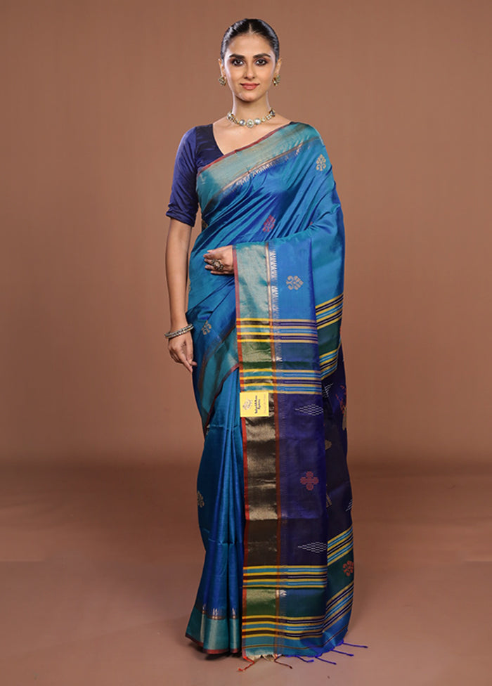 Multicolor Handloom Kanjivaram Pure Silk Saree With Blouse Piece