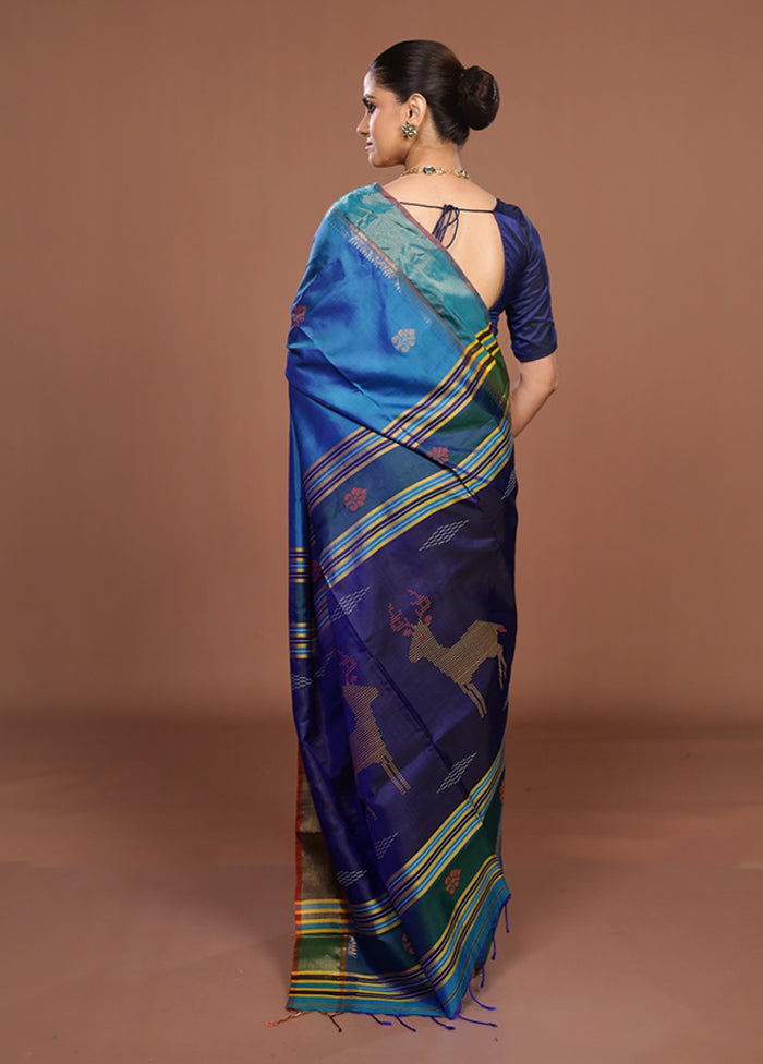 Multicolor Handloom Kanjivaram Pure Silk Saree With Blouse Piece