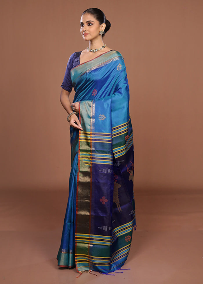 Multicolor Handloom Kanjivaram Pure Silk Saree With Blouse Piece