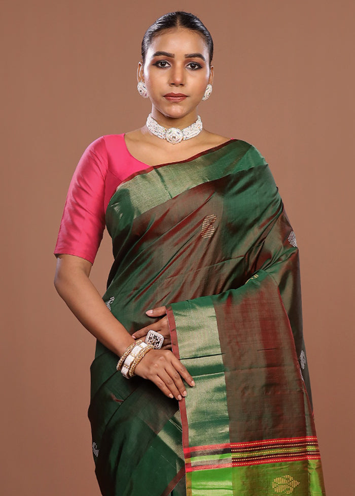 Multicolor Handloom Kanjivaram Pure Silk Saree With Blouse Piece