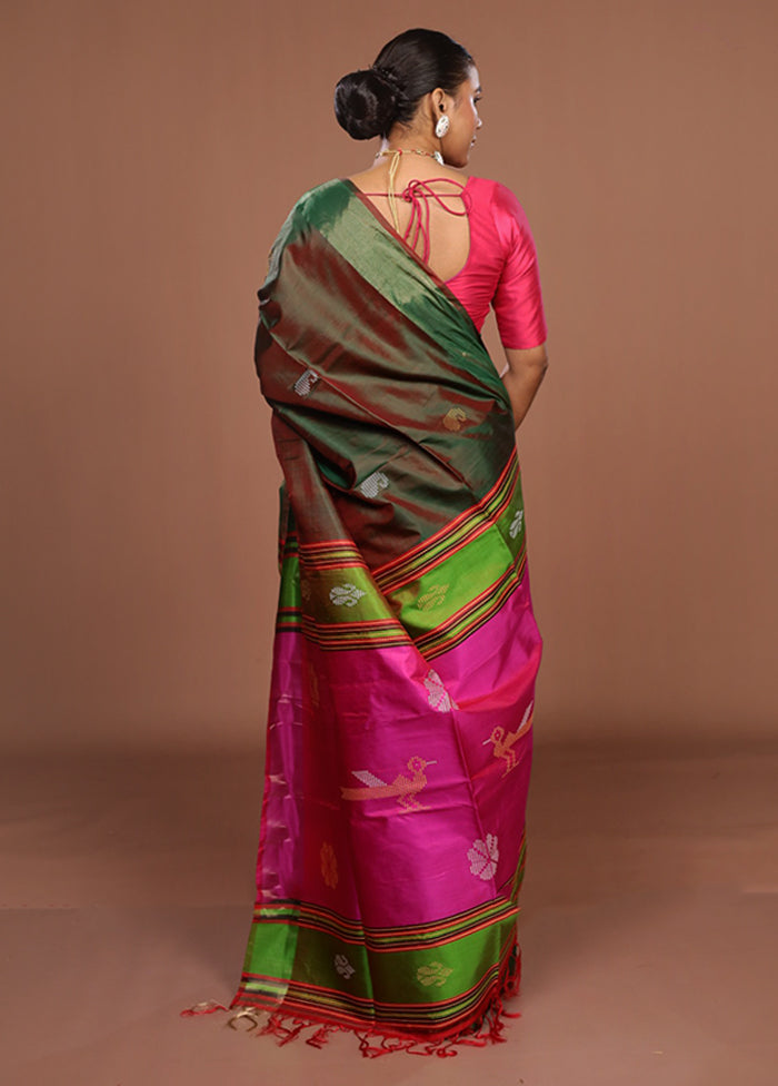 Multicolor Handloom Kanjivaram Pure Silk Saree With Blouse Piece