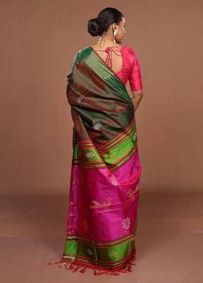 Multicolor Handloom Kanjivaram Pure Silk Saree With Blouse Piece
