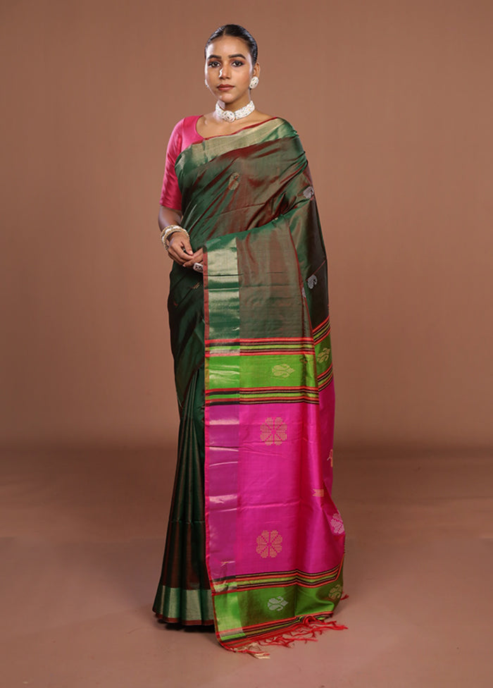 Multicolor Handloom Kanjivaram Pure Silk Saree With Blouse Piece