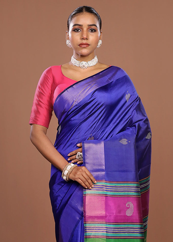 Multicolor Handloom Kanjivaram Pure Silk Saree With Blouse Piece