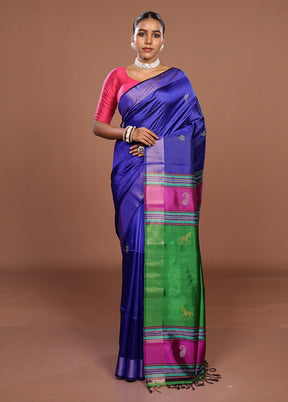 Multicolor Handloom Kanjivaram Pure Silk Saree With Blouse Piece