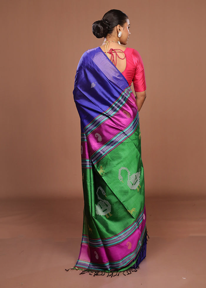 Multicolor Handloom Kanjivaram Pure Silk Saree With Blouse Piece