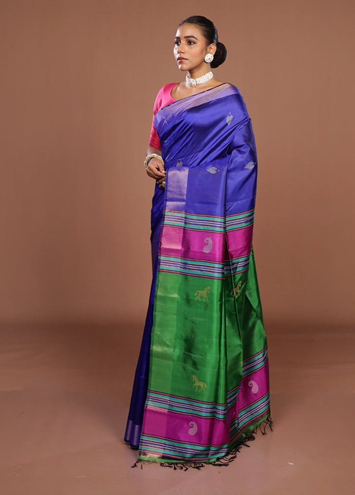 Multicolor Handloom Kanjivaram Pure Silk Saree With Blouse Piece
