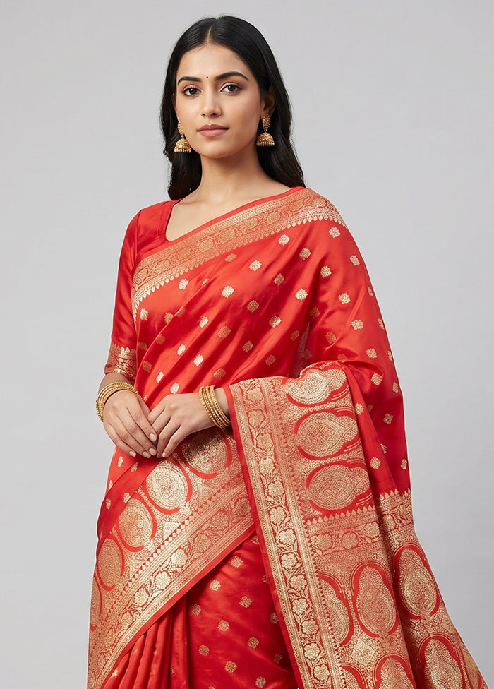 Red Banarasi Silk Saree With Blouse Piece