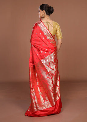 Red Banarasi Silk Saree With Blouse Piece