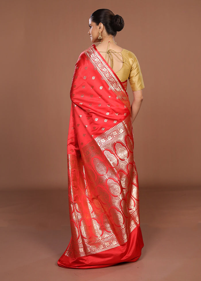 Red Banarasi Silk Saree With Blouse Piece