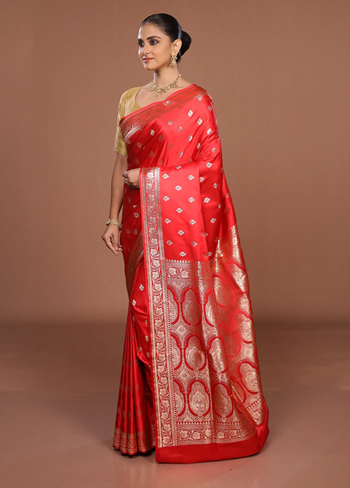 Red Banarasi Silk Saree With Blouse Piece