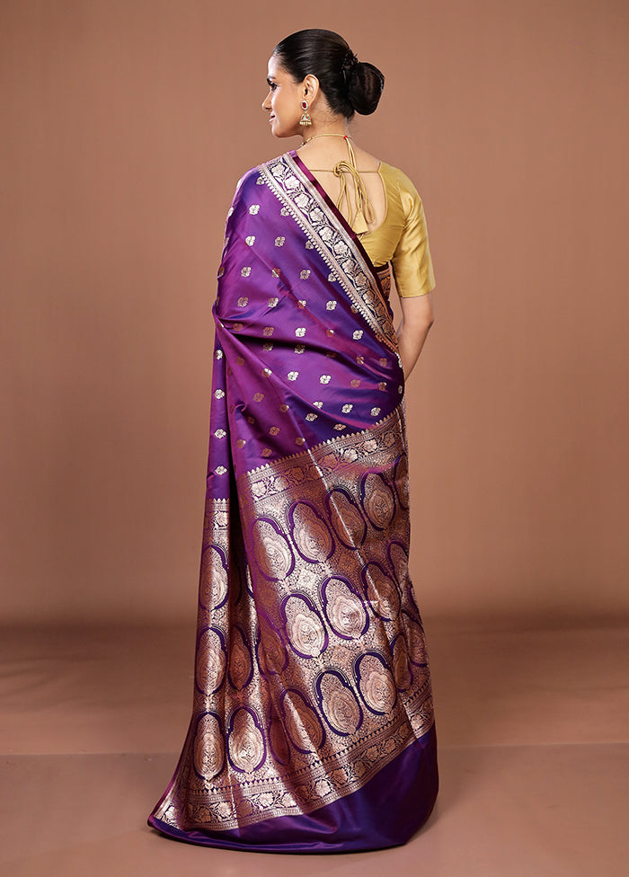 Purple Banarasi Silk Saree With Blouse Piece