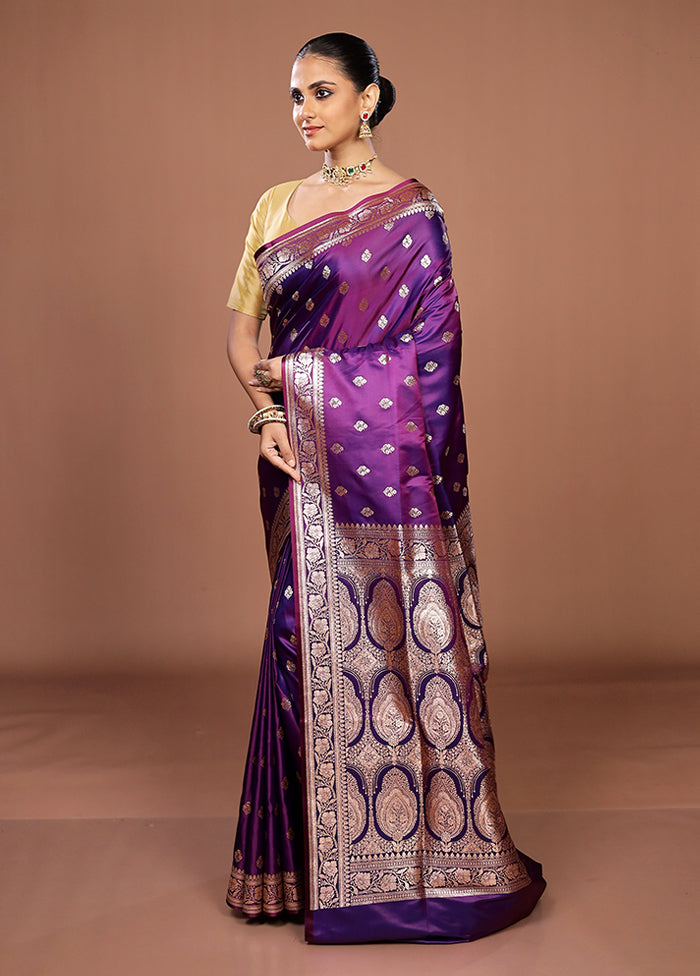 Purple Banarasi Silk Saree With Blouse Piece