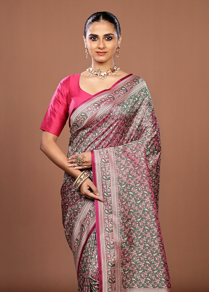 Purple Jamewar Silk Saree With Blouse Piece