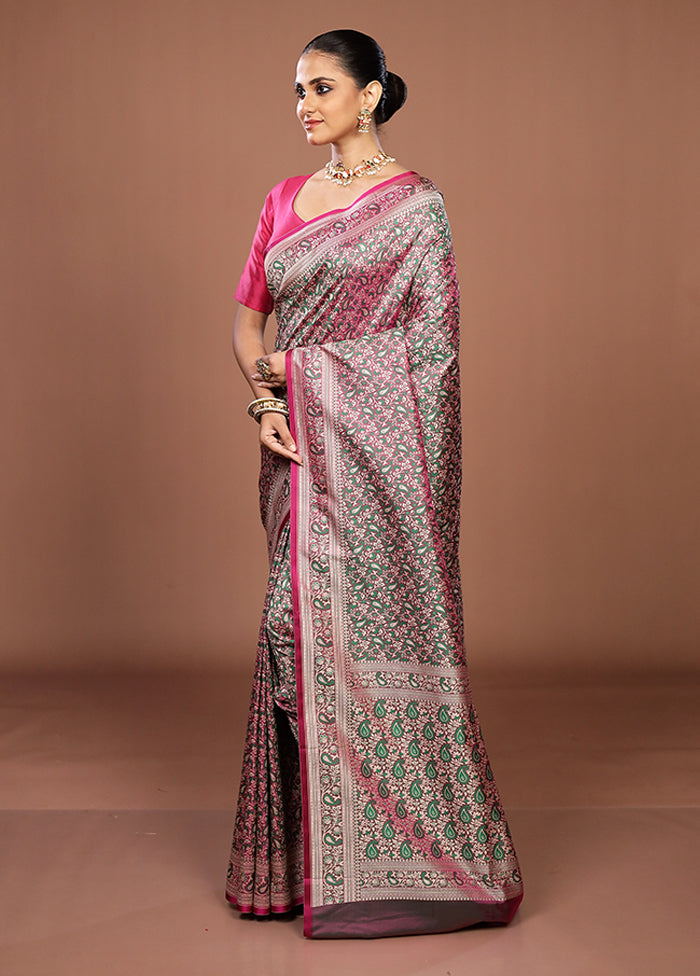 Purple Jamewar Silk Saree With Blouse Piece