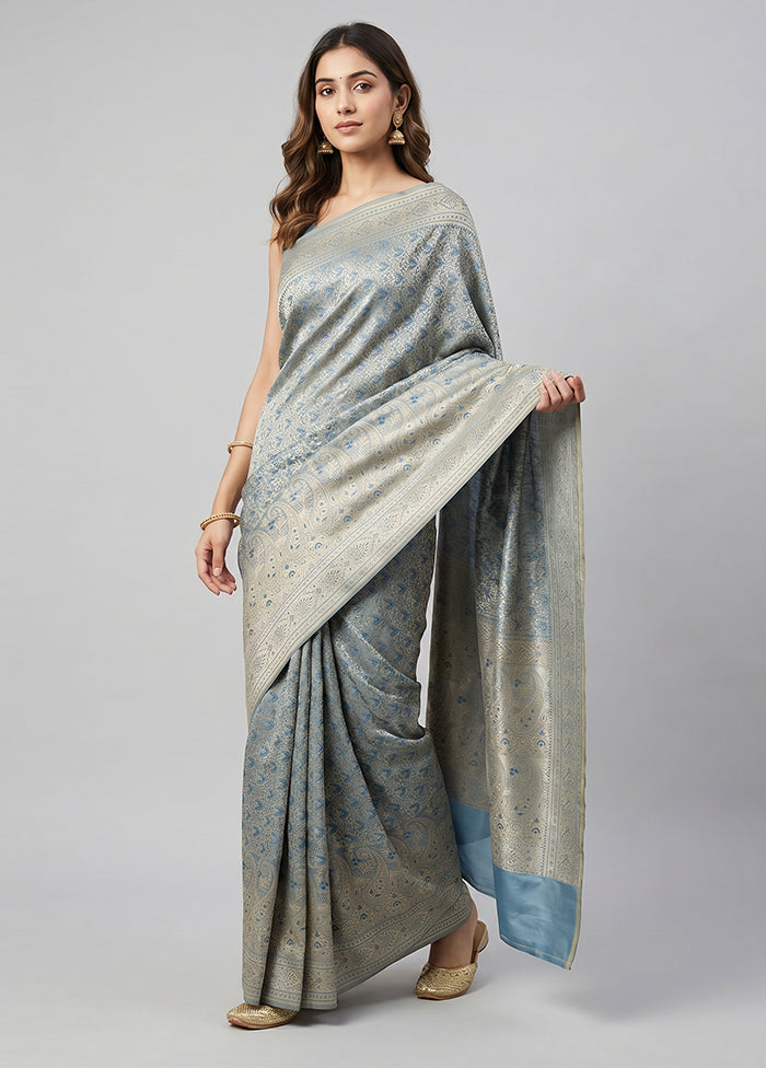 Cream Jamewar Silk Saree With Blouse Piece
