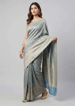 Cream Jamewar Silk Saree With Blouse Piece