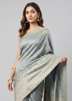 Cream Jamewar Silk Saree With Blouse Piece